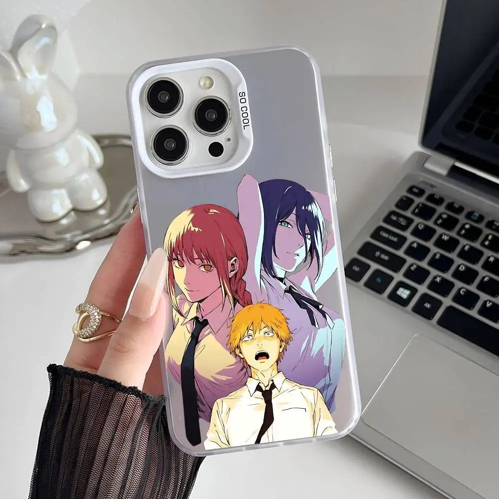Makima Reze and Denji Trio Case for iPhone - Silver Gradient finish