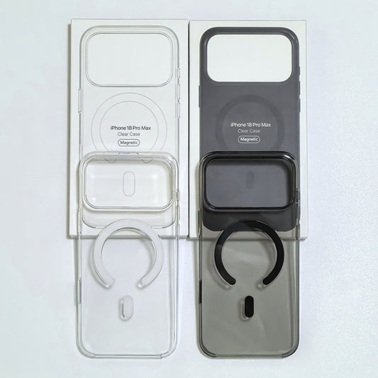 Clear magnetic phone case in transparent and black finishes