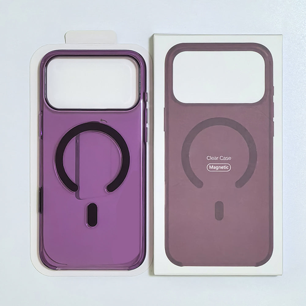 Purple clear magnetic phone case, rear view
