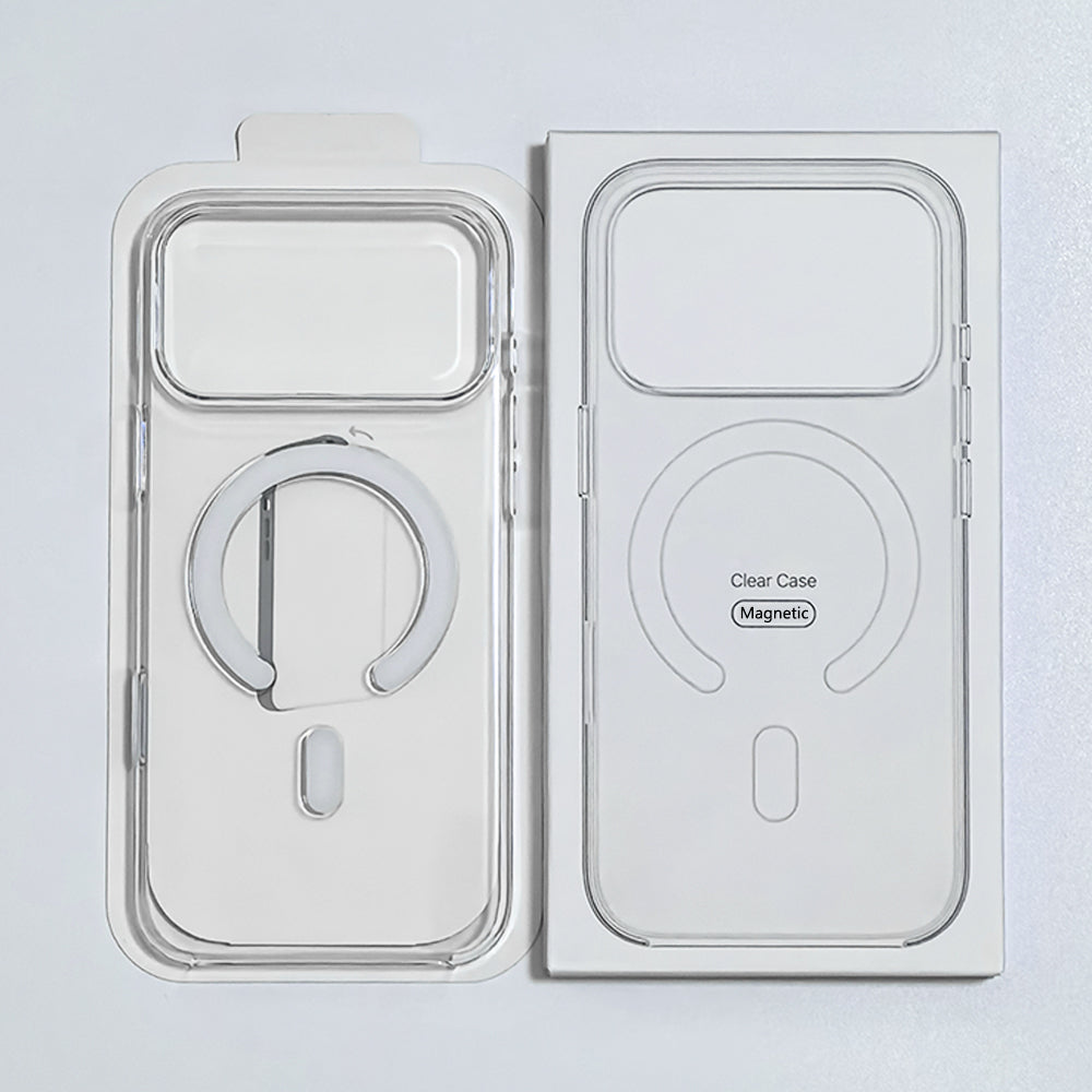 White clear magnetic phone case, rear view