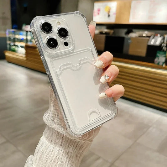Clear photocard display phone case shown empty