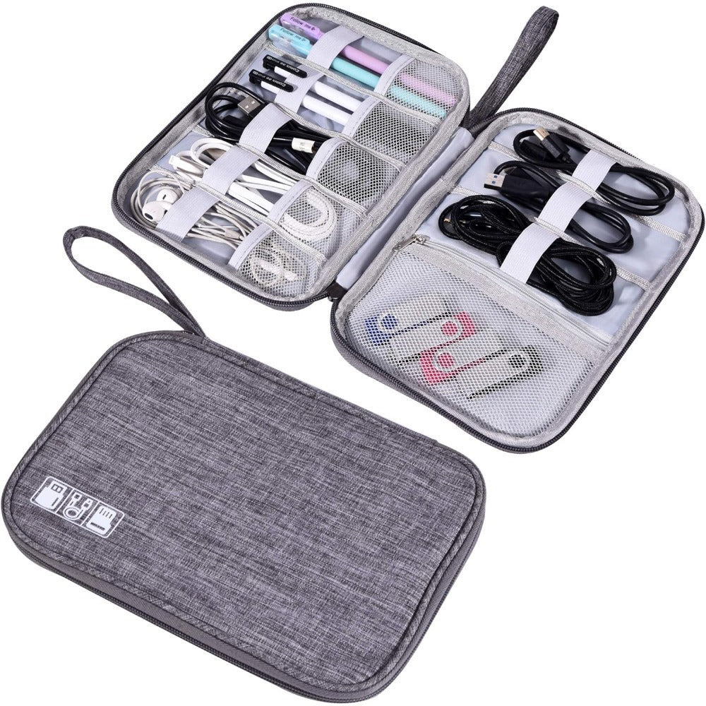 Mini tech accessory organizer pouch with zip closure