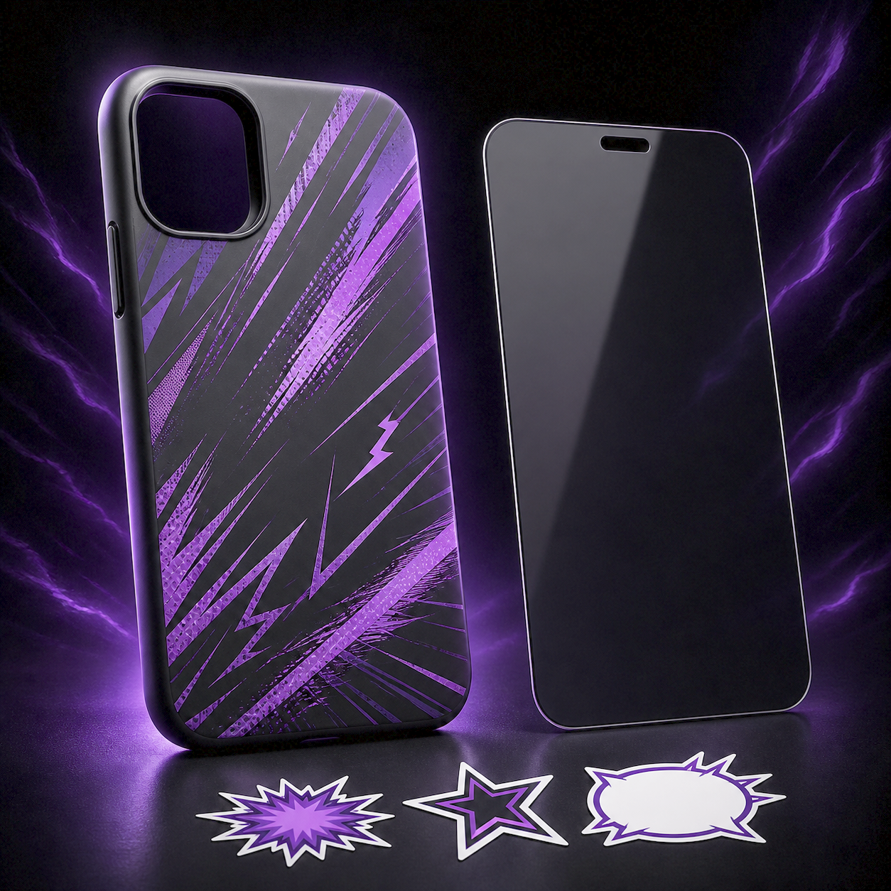 Otaku Vaultt Starter Pack with anime iPhone case, anti-spy protector and stickers